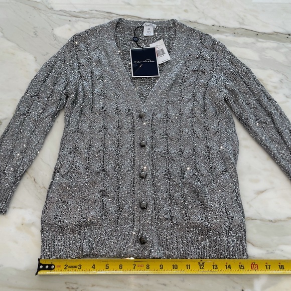 OSCAR DE LA RENTA SILVER SEQUINS SILK CARDIGAN SIZE S NWTS! - Picture 11 of 16